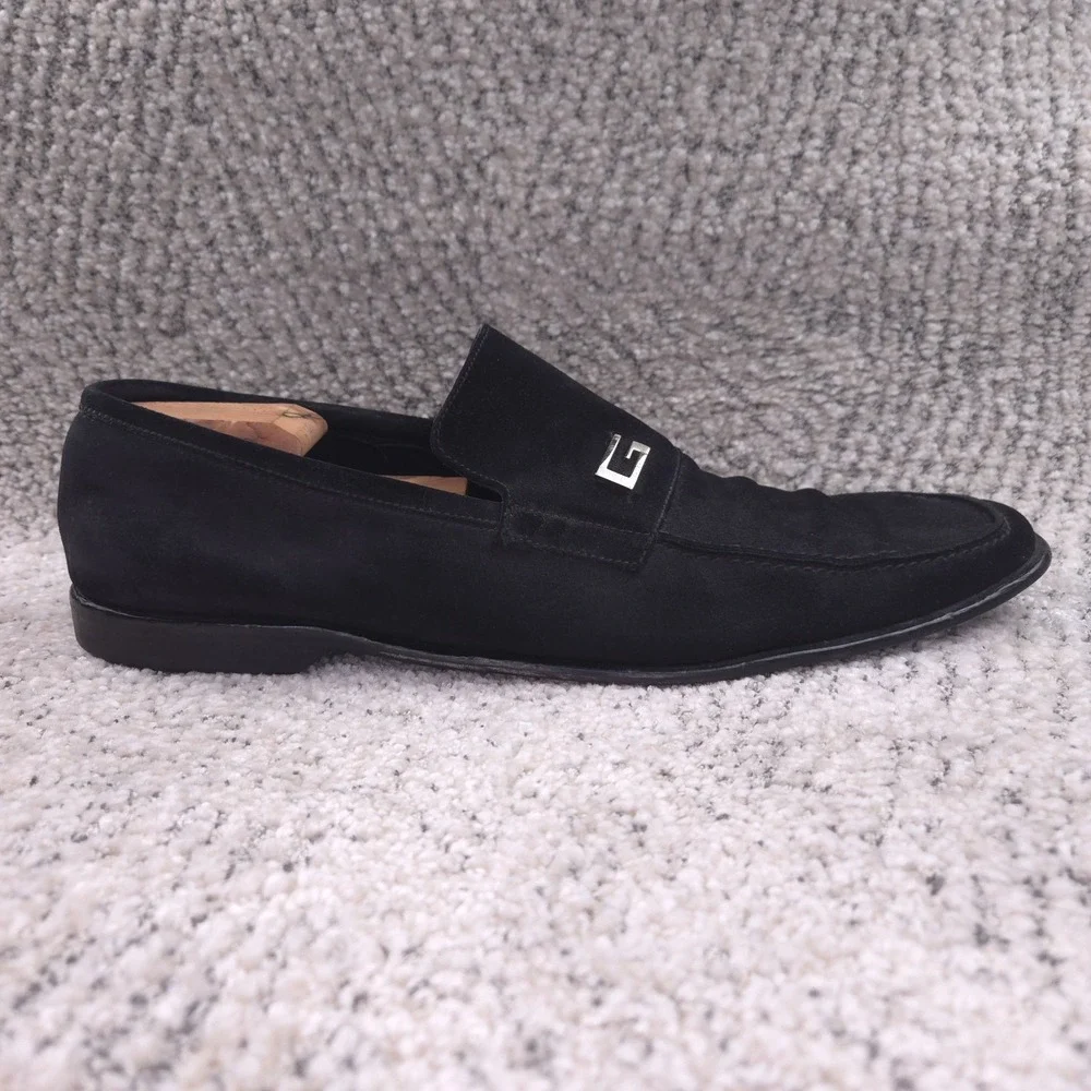 Gucci Loafers Mens Size 13D 13.5 US Shoes Slip On Suede Logo Black Square Toe